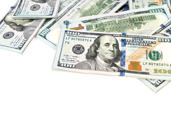Yüz dolarlık banknotlar beyaz arka plan üzerinde — Stok fotoğraf