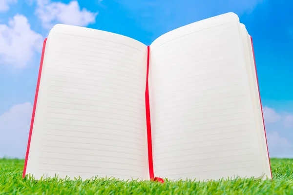Notebook na trawa wiosna zielony — Zdjęcie stockowe
