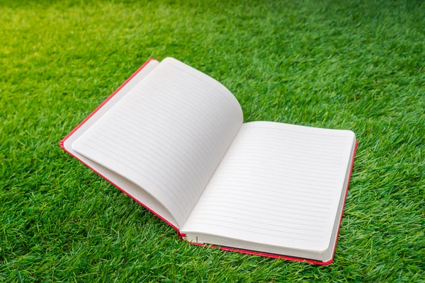 Notebook on spring green grass — Stock Photo, Image