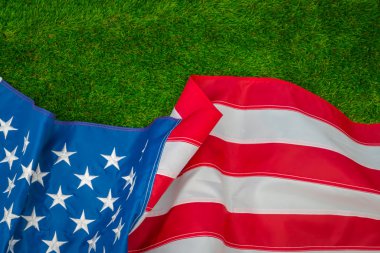 çimlerin üzerine Amerikan bayrağı