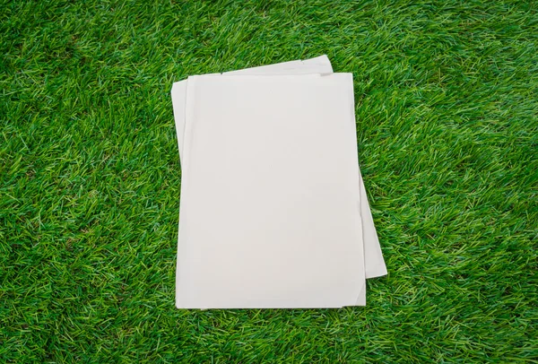 Ноутбук на весенней зеленой траве — стоковое фото