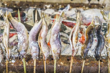  Açık havada Japonya'da ızgara tuz ile balık