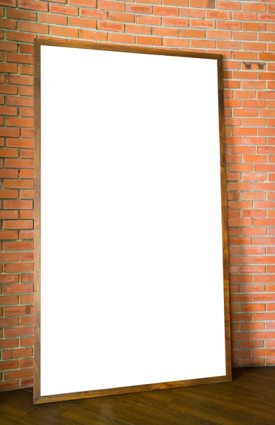 Blank wood sign on brick wall — Stock Photo, Image