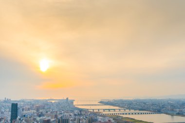 Osaka, Japonya - 30 Kasım 2015: Osaka şehir manzaralı Umeda s