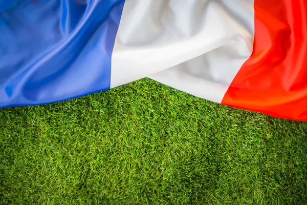 Banderas de Francia sobre hierba verde  . — Foto de Stock