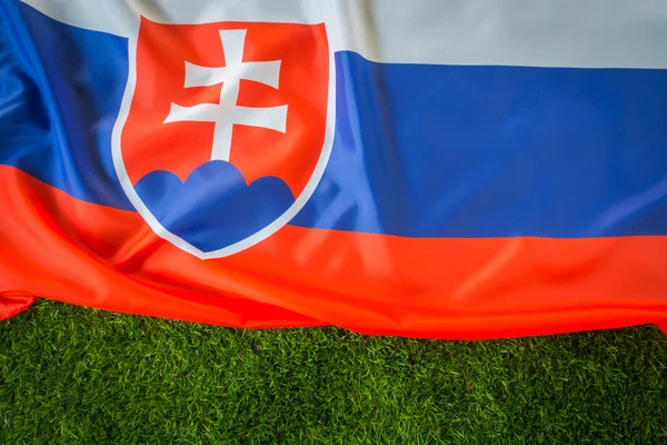 Прапори Словаччини на зеленій траві . — стокове фото