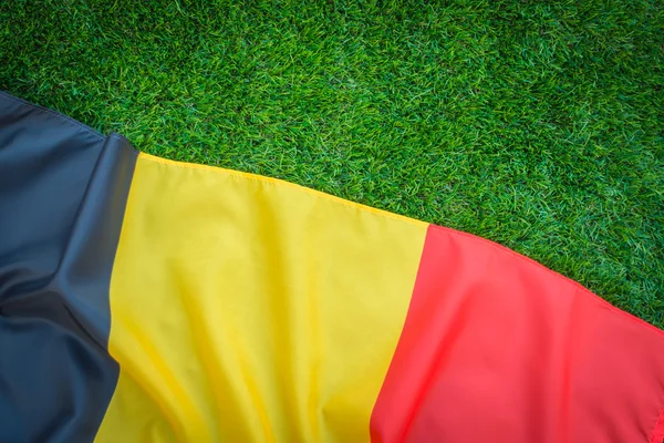 Flagi, Belgii, na zielonej trawie . — Zdjęcie stockowe