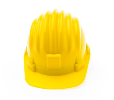 Beyaz zemin üzerine sarı sert plastik inşaat kask .