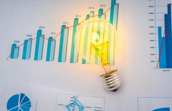 Glödlampa med business diagram . — Stockfoto