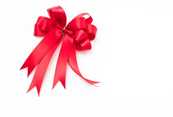 Shiny red ribbon on white background with copy space . — Stock Photo, Image