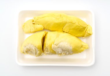 Beyaz arkaplanda meyvelerin kralı Durian .