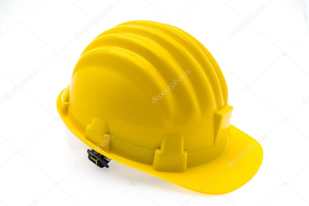 Yellow Hard Plastic Construction Helmet On White Background .