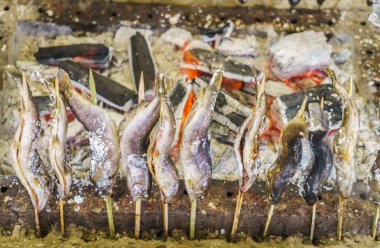  Açık havada Japonya'da ızgara tuz ile balık