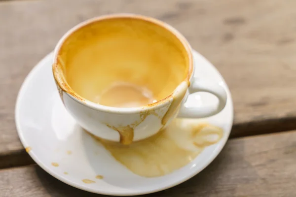 Empty cup of coffee on wooden table — Stock Photo, Image