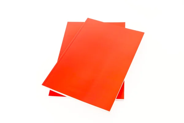 Catálogo en blanco rojo, folleto, revistas, maqueta de libros en la espalda blanca —  Fotos de Stock