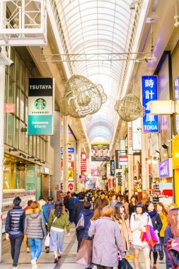 Osaka, Japonya - 30 Kasım 2015: Dotonbori eğlence distri