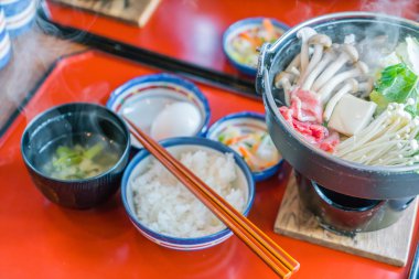 Japon sıcak Sukiyaki, yüksek çözünürlüklü görüntüleri