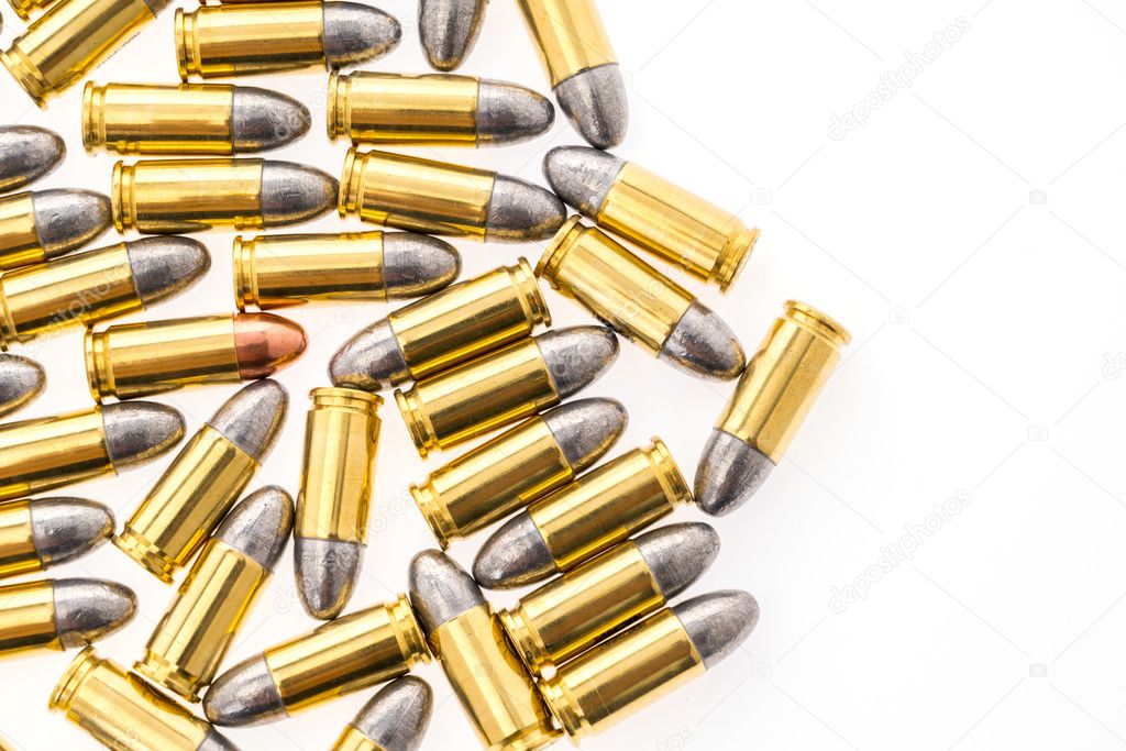 9mm bullet for gun on white background