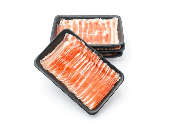 Slide of  raw pork  on white background . — Stock Photo, Image