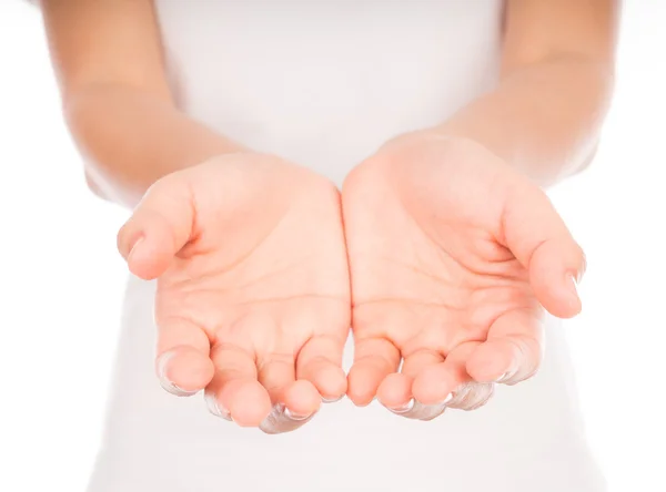 Lege vrouw overhandigt lichaam geïsoleerd op achtergrond . — Stockfoto