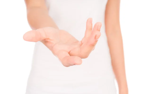 Empty woman hands over body isolated on background . — Stock Photo, Image