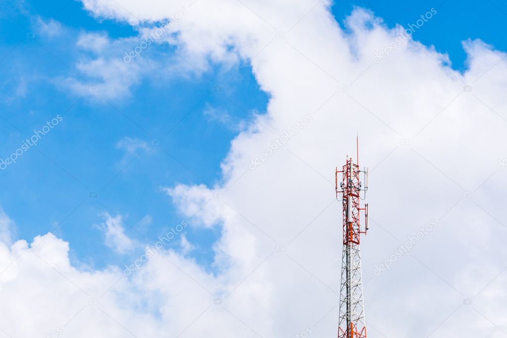 Telecommunication tower with beautiful sky .