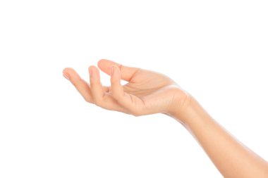 güzel kadın el izole üzerinde beyaz arka plan tutarak .