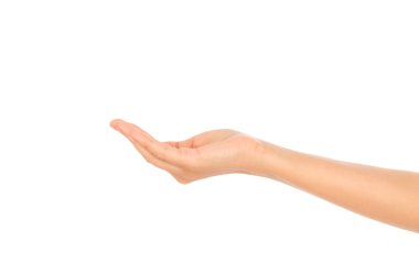 güzel kadın el izole üzerinde beyaz arka plan tutarak .