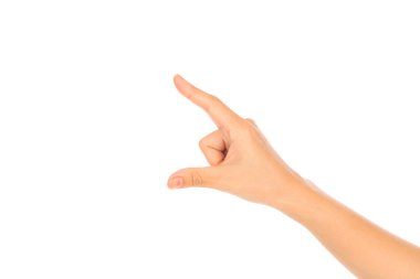 kadın el beyaz zemin üzerine izole sanal ekran dokunaklı 