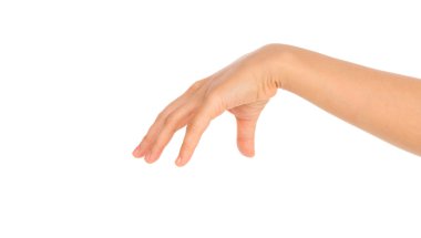 güzel kadın el izole üzerinde beyaz arka plan tutarak .