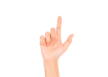 kadın el beyaz zemin üzerine izole sanal ekran dokunaklı 