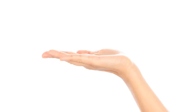 Hermosa mano de mujer sosteniendo aislado sobre fondo blanco  . — Foto de Stock