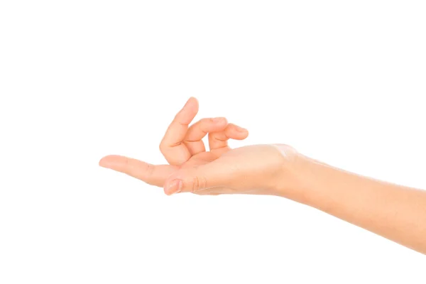 Hermosa mano de mujer aislada sobre fondo blanco  . — Foto de Stock