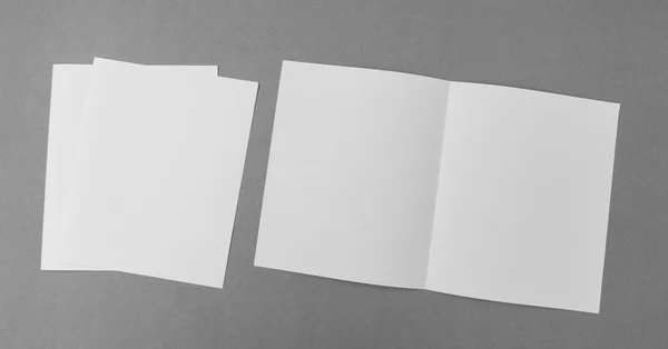 Bifold carta modello bianco su sfondo grigio  . — Foto Stock