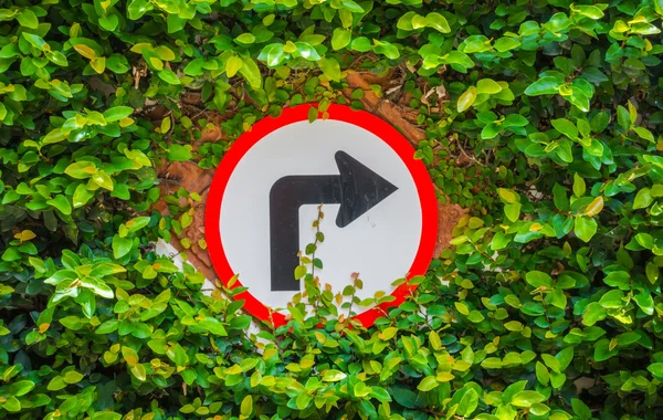 Turns to the right sign with green leaf — Stock Photo, Image