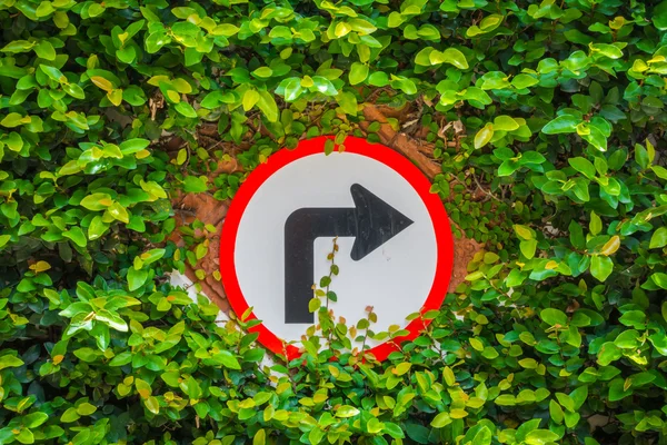 Turns to the right sign with green leaf — Stock Photo, Image
