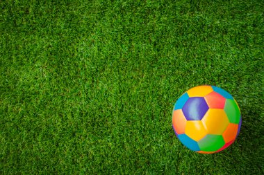 Gerçek deri renkli multi renk yeşil çimenlerin üzerinde futbol topu .