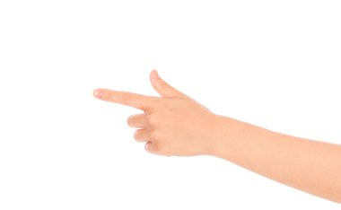 kadın el beyaz zemin üzerine izole sanal ekran dokunaklı 