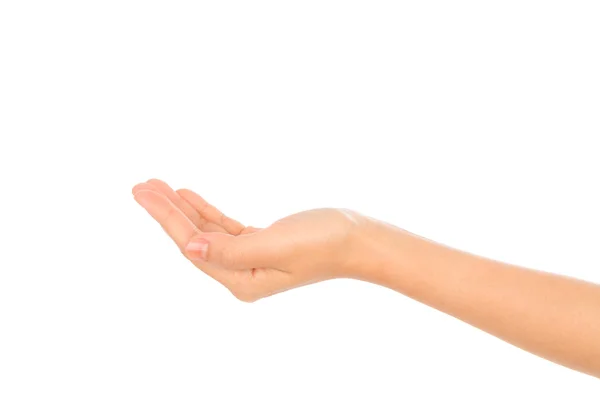 Hermosa mano de mujer sosteniendo aislado sobre fondo blanco  . — Foto de Stock