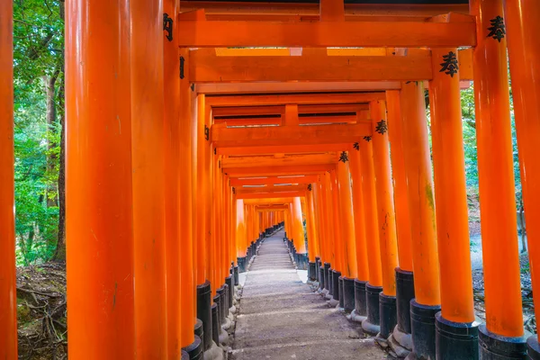 Červená Tori Gate Fushimi Inari svatyně chrámu v Kjótu, Japonsko — Stock fotografie