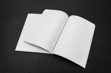 Katalog, dergi boş, sahte siyah arka plan üzerine kitap .