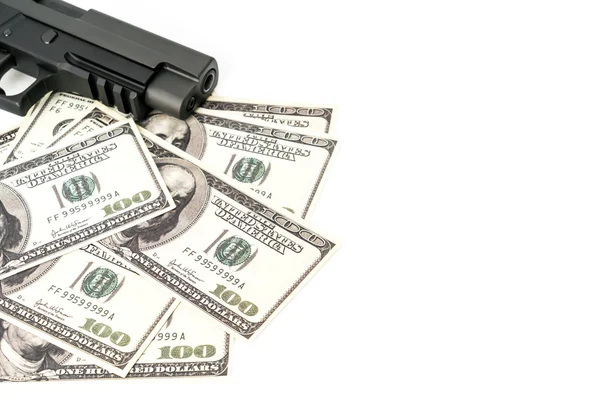 Close up image of pistol and dollar . — Stock Photo, Image