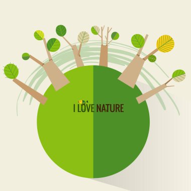 Arkadaşça ECO. Ağaç zeminli ekoloji kavramı. Vektör illüstrasyonu