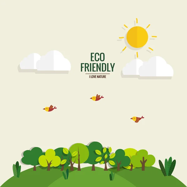 Eco Amigo Concepto Ecología Con Fondo Árbol Ilustración Vectorial — Vector de stock