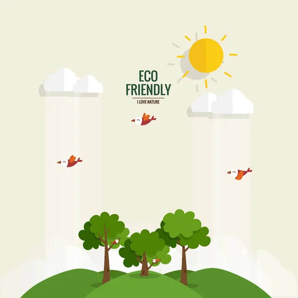 Eco Vrienden Zijn Ecologisch Concept Met Boomachtergrond Vectorillustratie — Stockvector