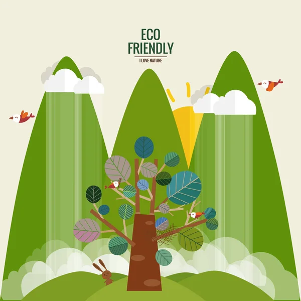 Eco Amigo Concepto Ecología Con Fondo Árbol Ilustración Vectorial — Archivo Imágenes Vectoriales