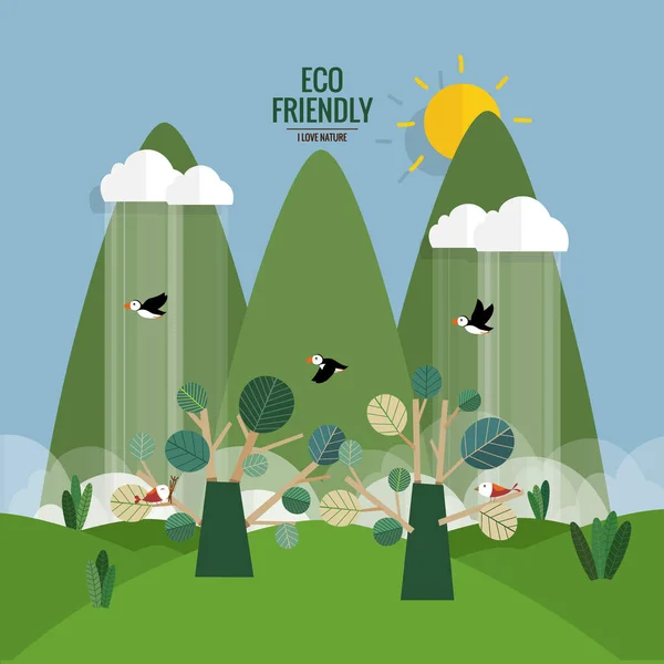 Eco Vrienden Zijn Ecologisch Concept Met Boomachtergrond Vectorillustratie — Stockvector