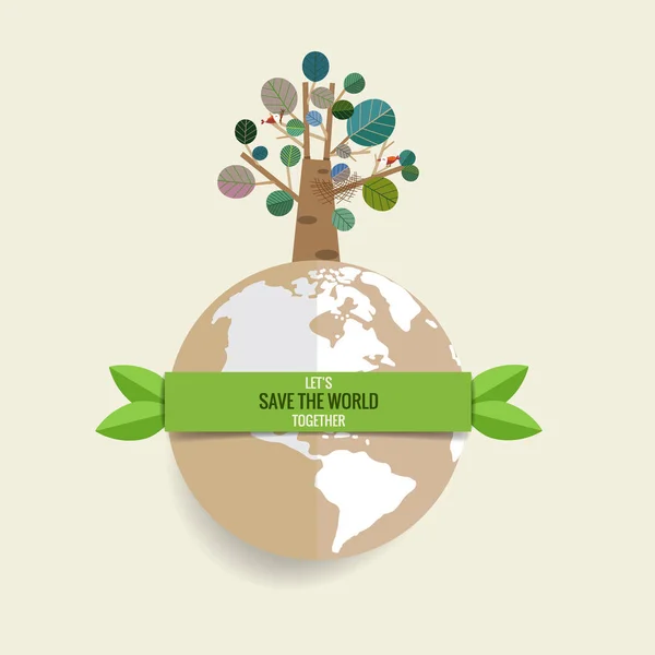 Eco Amigo Concepto Ecología Con Fondo Árbol Ilustración Vectorial — Vector de stock