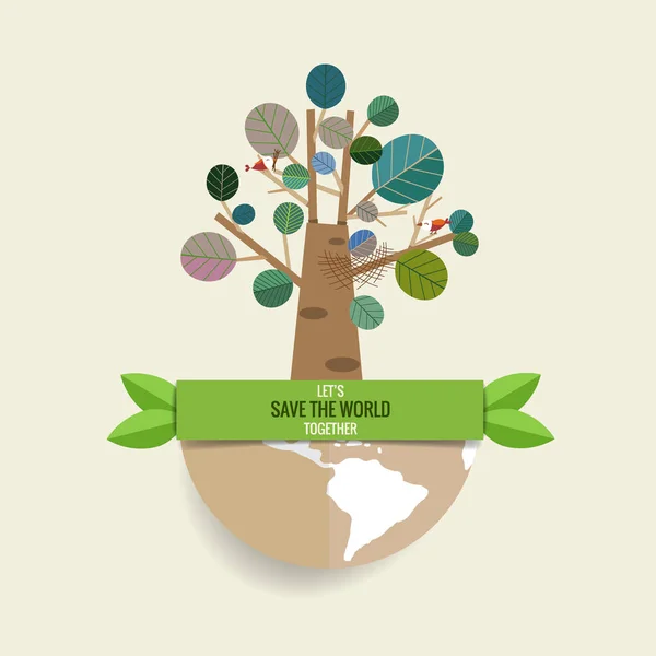 Eco Amigo Concepto Ecología Con Fondo Árbol Ilustración Vectorial — Vector de stock