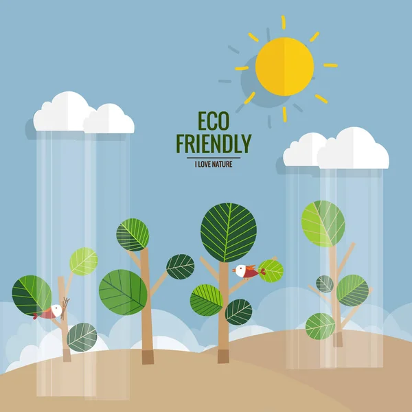 Eco Vrienden Zijn Ecologisch Concept Met Boomachtergrond Vectorillustratie — Stockvector